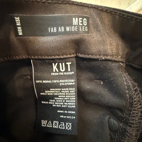 KUT from the Kloth Meg Coated High Waist Wide Leg Cropped Jeans, Chocolate, 12 - Picture 8 of 10